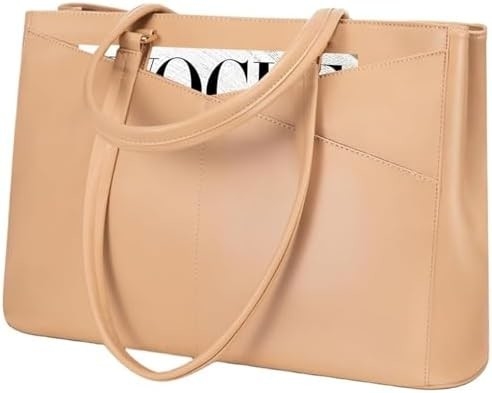 LAPTOP TOTE BAG FOR WOMEN 15.6 INCH WATERPROOF LEATHER COMPUTER BAGS BUSINESS OFFICE WORK BRIEFCASE BLACK