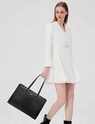 LAPTOP TOTE BAG FOR WOMEN 15.6 INCH WATERPROOF LEATHER COMPUTER BAGS BUSINESS OFFICE WORK BRIEFCASE BLACK