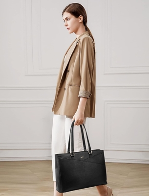 LAPTOP TOTE BAG FOR WOMEN 15.6 INCH WATERPROOF LEATHER COMPUTER BAGS BUSINESS OFFICE WORK BRIEFCASE BLACK