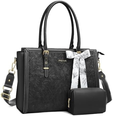 MOSISO LAPTOP BAG FOR WOMEN, 17-17.3 INCH PU LEATHE TOTE BAG COMPATIBLE WITH MACBOOK, HP, DELL, ASUS NOTEBOOK