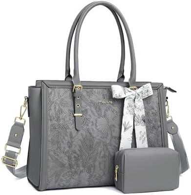 MOSISO LAPTOP BAG FOR WOMEN, 17-17.3 INCH PU LEATHE TOTE BAG COMPATIBLE WITH MACBOOK, HP, DELL, ASUS NOTEBOOK