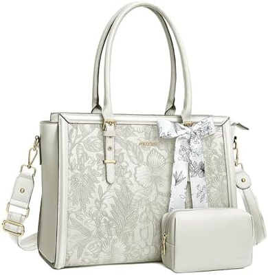 MOSISO LAPTOP BAG FOR WOMEN, 17-17.3 INCH PU LEATHE TOTE BAG COMPATIBLE WITH MACBOOK, HP, DELL, ASUS NOTEBOOK