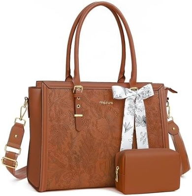 MOSISO LAPTOP BAG FOR WOMEN, 17-17.3 INCH PU LEATHE TOTE BAG COMPATIBLE WITH MACBOOK, HP, DELL, ASUS NOTEBOOK