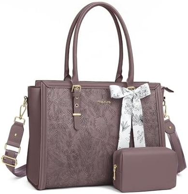 MOSISO LAPTOP BAG FOR WOMEN, 17-17.3 INCH PU LEATHE TOTE BAG COMPATIBLE WITH MACBOOK, HP, DELL, ASUS NOTEBOOK