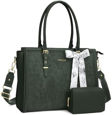 MOSISO LAPTOP BAG FOR WOMEN, 17-17.3 INCH PU LEATHE TOTE BAG COMPATIBLE WITH MACBOOK, HP, DELL, ASUS NOTEBOOK