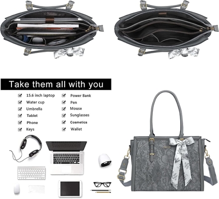 MOSISO LAPTOP BAG FOR WOMEN, 17-17.3 INCH PU LEATHE TOTE BAG COMPATIBLE WITH MACBOOK, HP, DELL, ASUS NOTEBOOK