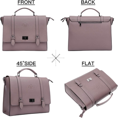 EASEGAVE WOMEN'S 17 INCH LAPTOP BRIEFCASE, VINTAGE PURPLE SAFFIANO ECO-LEATHER, MULTI-COMPARTMENT, 3 LB WEIGHT CAPACITY