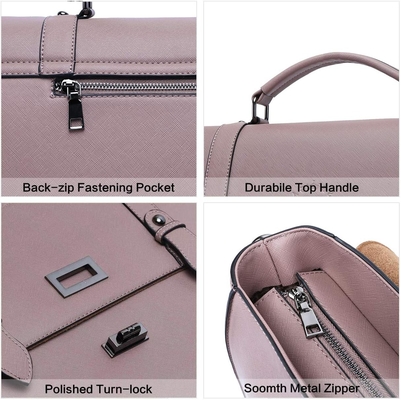 EASEGAVE WOMEN'S 17 INCH LAPTOP BRIEFCASE, VINTAGE PURPLE SAFFIANO ECO-LEATHER, MULTI-COMPARTMENT, 3 LB WEIGHT CAPACITY