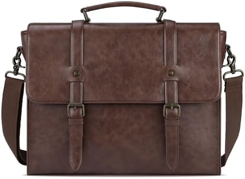 MENS MESSENGER BAG VINTAGE 15.6 INCH WATERPROOF LEATHER LAPTOP BRIEFCASE LARGE SATCHEL SHOULDER BAG RETRO OFFICE COLLEGE