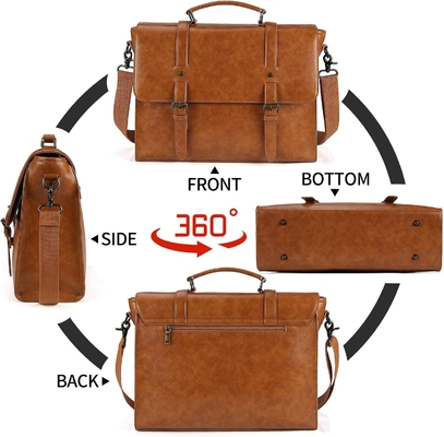 MENS MESSENGER BAG VINTAGE 15.6 INCH WATERPROOF LEATHER LAPTOP BRIEFCASE LARGE SATCHEL SHOULDER BAG RETRO OFFICE COLLEGE