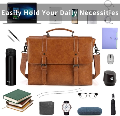 MENS MESSENGER BAG VINTAGE 15.6 INCH WATERPROOF LEATHER LAPTOP BRIEFCASE LARGE SATCHEL SHOULDER BAG RETRO OFFICE COLLEGE