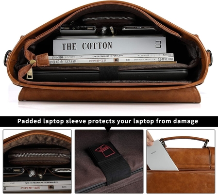 MENS MESSENGER BAG VINTAGE 15.6 INCH WATERPROOF LEATHER LAPTOP BRIEFCASE LARGE SATCHEL SHOULDER BAG RETRO OFFICE COLLEGE