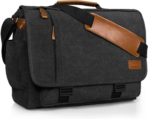 ESTARER MEN MESSENGER BAG 15.6 INCH, WATER-RESISTANT CANVAS COMPUTER BAG WORK BAG, LAPTOP SHOULDER BAG BRIEFCASE SATCHEL