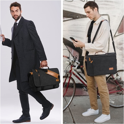 ESTARER MEN MESSENGER BAG 15.6 INCH, WATER-RESISTANT CANVAS COMPUTER BAG WORK BAG, LAPTOP SHOULDER BAG BRIEFCASE SATCHEL