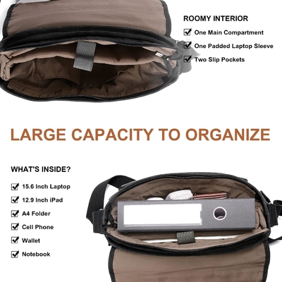 ESTARER MEN MESSENGER BAG 15.6 INCH, WATER-RESISTANT CANVAS COMPUTER BAG WORK BAG, LAPTOP SHOULDER BAG BRIEFCASE SATCHEL