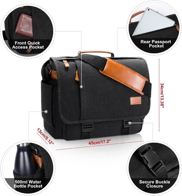 ESTARER MEN MESSENGER BAG 15.6 INCH, WATER-RESISTANT CANVAS COMPUTER BAG WORK BAG, LAPTOP SHOULDER BAG BRIEFCASE SATCHEL