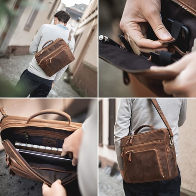 Laptop Bag San Francisco 17 Inch I Handcrafted Leather Shoulder Bag for Notebook I Briefcase for Office,