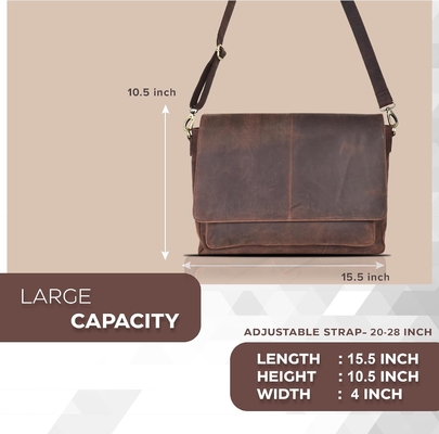 OAK LEATHERS LEATHER MESSENGER BAG FOR MEN AND WOMEN - LAPTOP BRIEFCASE BAG FOR COLLEGE, OFFICE, ADJUSTABLE SHOULDER