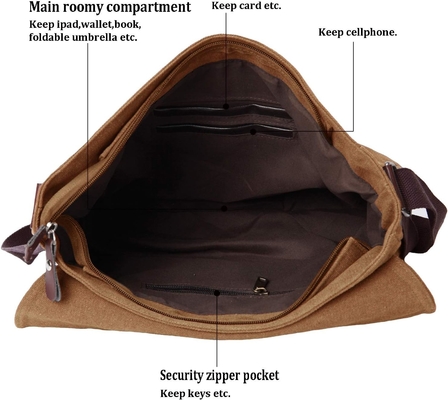 VINTAGE CANVAS SATCHEL MESSENGER BAG FOR MEN WOMEN,TRAVEL SHOULDER BAG 13.5&quot; LAPTOP BAGS BOOKBAG