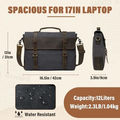 Messenger Bag for Men,Vintage Canvas Leather Canvas Laptop Satchel Shoulder Bag Business Briefcase