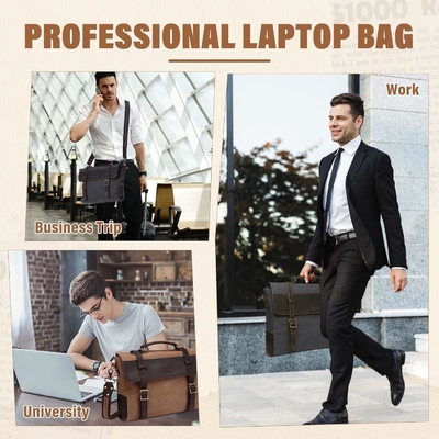 Messenger Bag for Men,Vintage Canvas Leather Canvas Laptop Satchel Shoulder Bag Business Briefcase