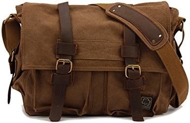 SECHUNK VINTAGE MILITARY LEATHER CANVAS LAPTOP BAG MESSENGER BAGS MEDIUM