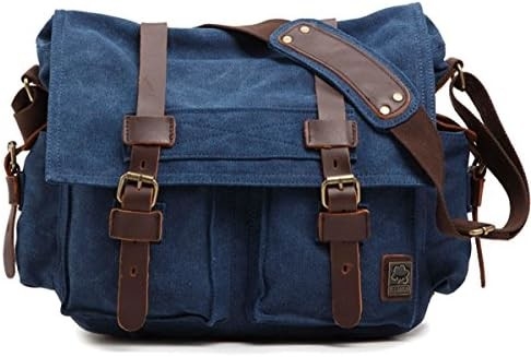 SECHUNK VINTAGE MILITARY LEATHER CANVAS LAPTOP BAG MESSENGER BAGS MEDIUM