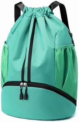 HOEDIA SPORTS DRAWSTRING BACKPACK - STRING SWIM GYM BAG WITH SHOES COMPARTMENT AND WET PROOF POCKET FOR WOMEN&amp;MEN