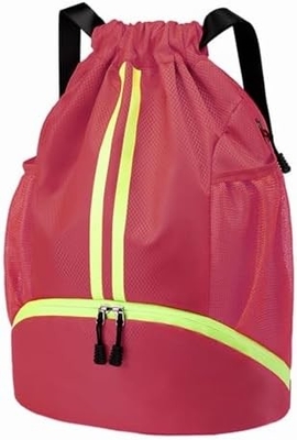 HOEDIA SPORTS DRAWSTRING BACKPACK - STRING SWIM GYM BAG WITH SHOES COMPARTMENT AND WET PROOF POCKET FOR WOMEN&amp;MEN