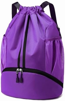 HOEDIA SPORTS DRAWSTRING BACKPACK - STRING SWIM GYM BAG WITH SHOES COMPARTMENT AND WET PROOF POCKET FOR WOMEN&amp;MEN
