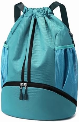 HOEDIA SPORTS DRAWSTRING BACKPACK - STRING SWIM GYM BAG WITH SHOES COMPARTMENT AND WET PROOF POCKET FOR WOMEN&amp;MEN