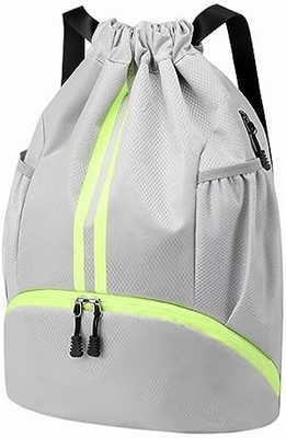 HOEDIA SPORTS DRAWSTRING BACKPACK - STRING SWIM GYM BAG WITH SHOES COMPARTMENT AND WET PROOF POCKET FOR WOMEN&amp;MEN