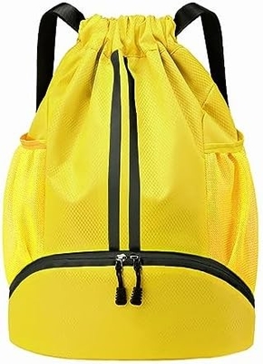 HOEDIA SPORTS DRAWSTRING BACKPACK - STRING SWIM GYM BAG WITH SHOES COMPARTMENT AND WET PROOF POCKET FOR WOMEN&amp;MEN
