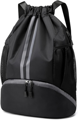 HOEDIA SPORTS DRAWSTRING BACKPACK - STRING SWIM GYM BAG WITH SHOES COMPARTMENT AND WET PROOF POCKET FOR WOMEN&amp;MEN