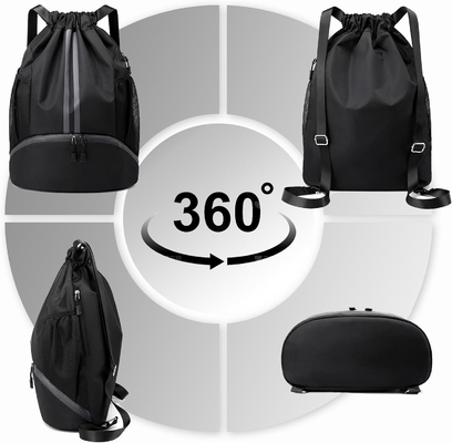 HOEDIA SPORTS DRAWSTRING BACKPACK - STRING SWIM GYM BAG WITH SHOES COMPARTMENT AND WET PROOF POCKET FOR WOMEN&amp;MEN
