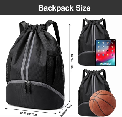 HOEDIA SPORTS DRAWSTRING BACKPACK - STRING SWIM GYM BAG WITH SHOES COMPARTMENT AND WET PROOF POCKET FOR WOMEN&amp;MEN