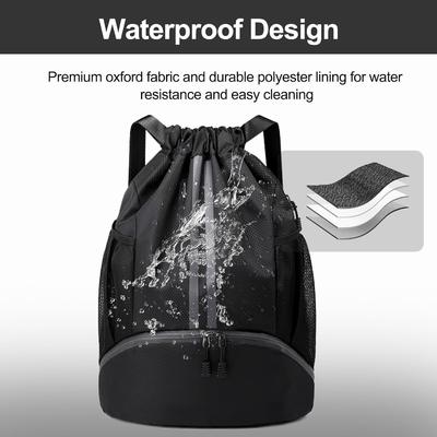 HOEDIA SPORTS DRAWSTRING BACKPACK - STRING SWIM GYM BAG WITH SHOES COMPARTMENT AND WET PROOF POCKET FOR WOMEN&amp;MEN
