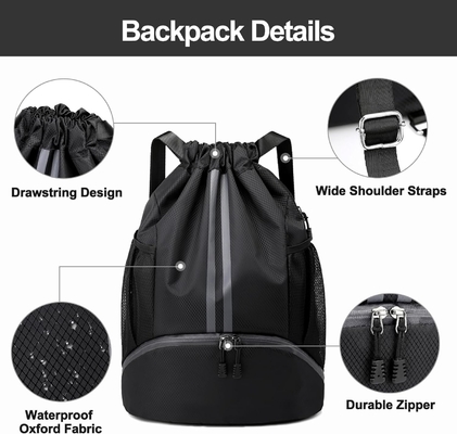 HOEDIA SPORTS DRAWSTRING BACKPACK - STRING SWIM GYM BAG WITH SHOES COMPARTMENT AND WET PROOF POCKET FOR WOMEN&amp;MEN