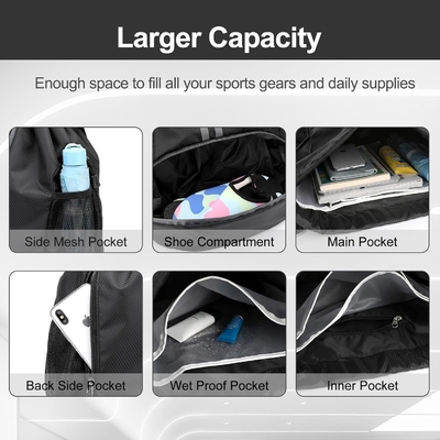 HOEDIA SPORTS DRAWSTRING BACKPACK - STRING SWIM GYM BAG WITH SHOES COMPARTMENT AND WET PROOF POCKET FOR WOMEN&amp;MEN