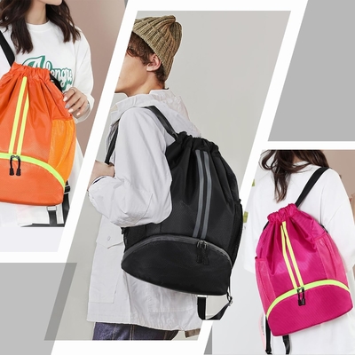 HOEDIA SPORTS DRAWSTRING BACKPACK - STRING SWIM GYM BAG WITH SHOES COMPARTMENT AND WET PROOF POCKET FOR WOMEN&amp;MEN