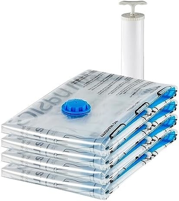 Amazon Basics Vacuum Compression Zipper Storage Bags With Hand Pump, Medium, 5-Pack, White, Sky Blue