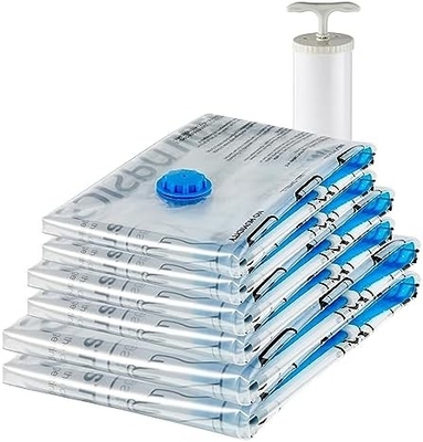 Amazon Basics Vacuum Compression Zipper Storage Bags With Hand Pump, Medium, 5-Pack, White, Sky Blue