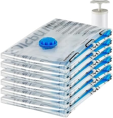 Amazon Basics Vacuum Compression Zipper Storage Bags With Hand Pump, Medium, 5-Pack, White, Sky Blue