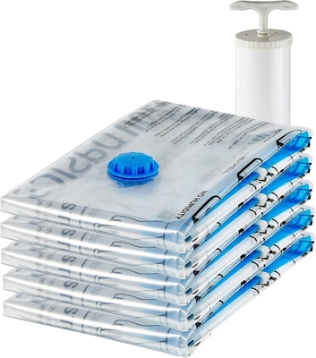 Amazon Basics Vacuum Compression Zipper Storage Bags With Hand Pump, Medium, 5-Pack, White, Sky Blue