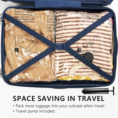 SUOCO 8 MEDIUM VACUUM STORAGE BAGS, SPACE SAVER BAGS WITH TRAVEL HAND PUMP, COMPRESSION AIRTIGHT SEALER BAGS FOR CLOTHES