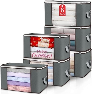 90L LARGE STORAGE BAGS, 6 PACK CLOTHES STORAGE BINS FOLDABLE CLOSET ORGANIZERS STORAGE CONTAINERS WITH REINFORCED HANDLE