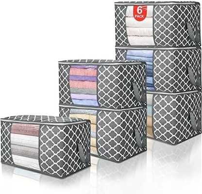 90L LARGE STORAGE BAGS, 6 PACK CLOTHES STORAGE BINS FOLDABLE CLOSET ORGANIZERS STORAGE CONTAINERS WITH REINFORCED HANDLE