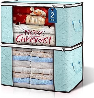90L LARGE STORAGE BAGS, 6 PACK CLOTHES STORAGE BINS FOLDABLE CLOSET ORGANIZERS STORAGE CONTAINERS WITH REINFORCED HANDLE