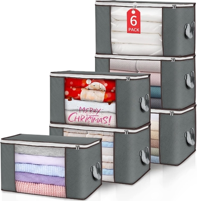 90L LARGE STORAGE BAGS, 6 PACK CLOTHES STORAGE BINS FOLDABLE CLOSET ORGANIZERS STORAGE CONTAINERS WITH REINFORCED HANDLE