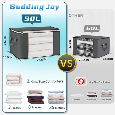 90L LARGE STORAGE BAGS, 6 PACK CLOTHES STORAGE BINS FOLDABLE CLOSET ORGANIZERS STORAGE CONTAINERS WITH REINFORCED HANDLE